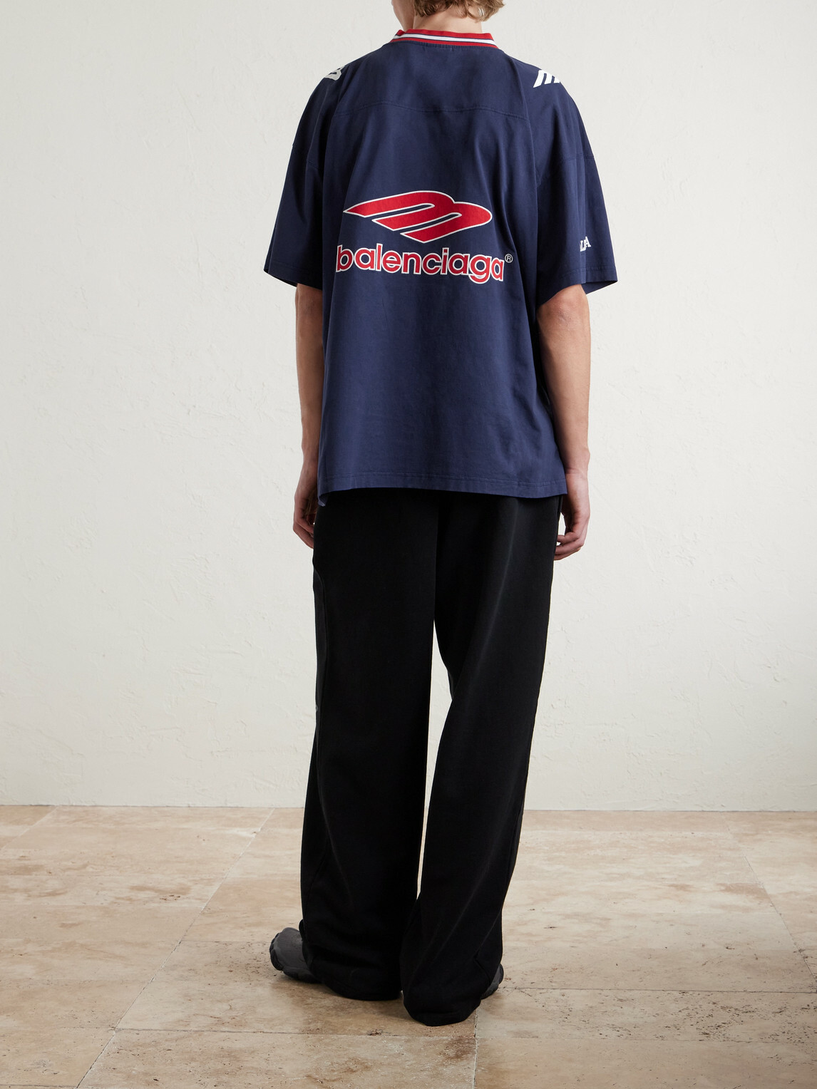 Balenciaga - Oversized Embroidered Printed Cotton-Jersey T-Shirt - Blue