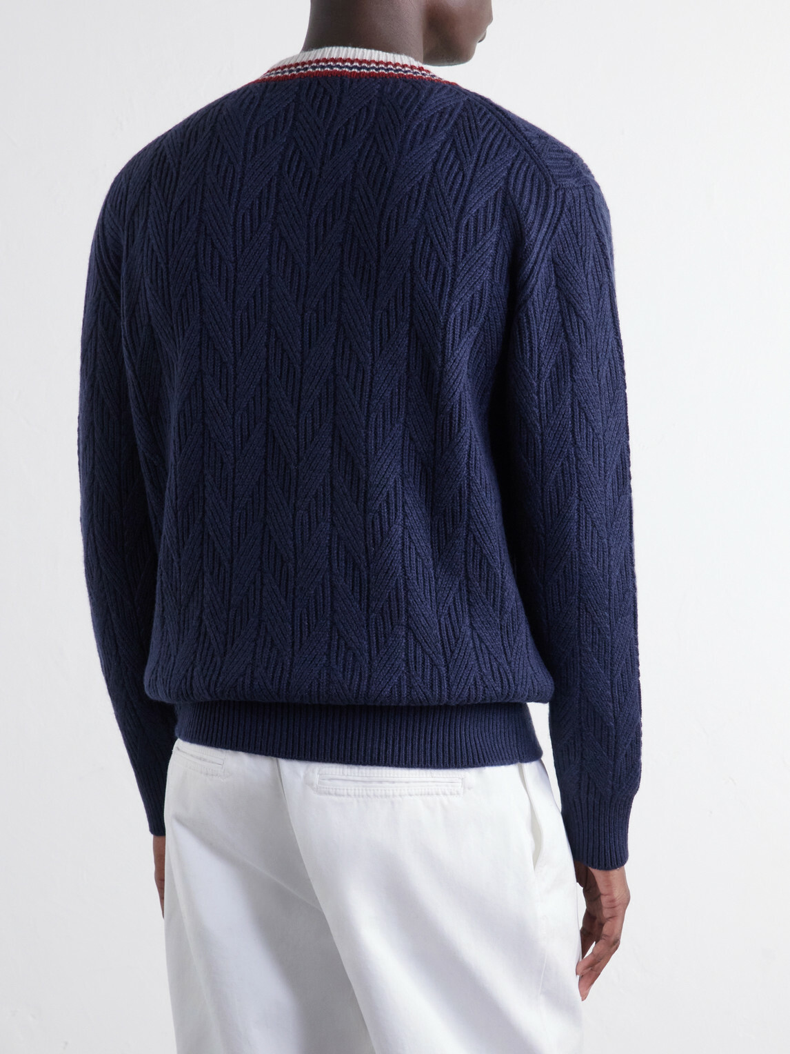 Canali - Herringbone Wool and Cashmere-Blend Sweater - Blue