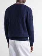 Canali - Herringbone Wool and Cashmere-Blend Sweater - Blue