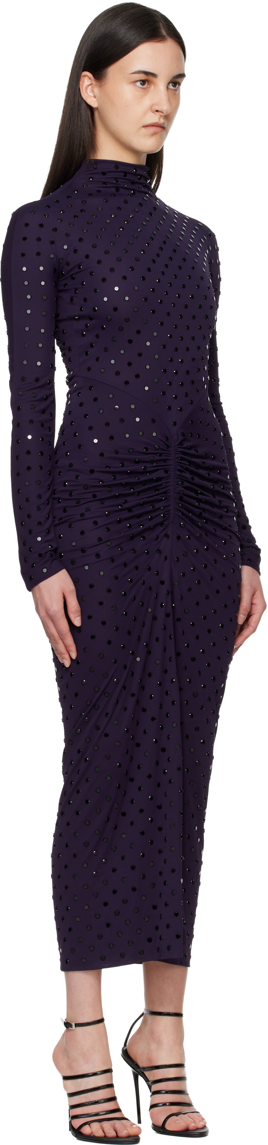 ALAÏA Purple Draped Fluid Strass Jersey Maxi Dress