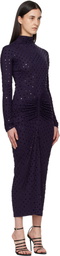 ALAÏA Purple Draped Fluid Strass Jersey Maxi Dress