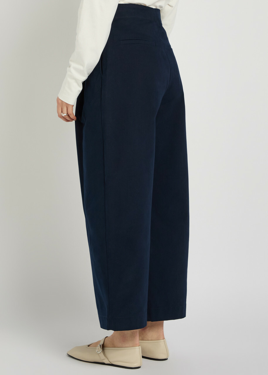Studio Nicholson Peached Wide-leg Cotton-twill Trousers Navy