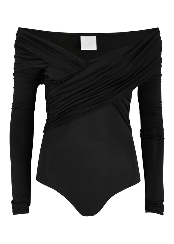 Photo: Paris Georgia Otto Off-the-shoulder Stretch-jersey Bodysuit Black