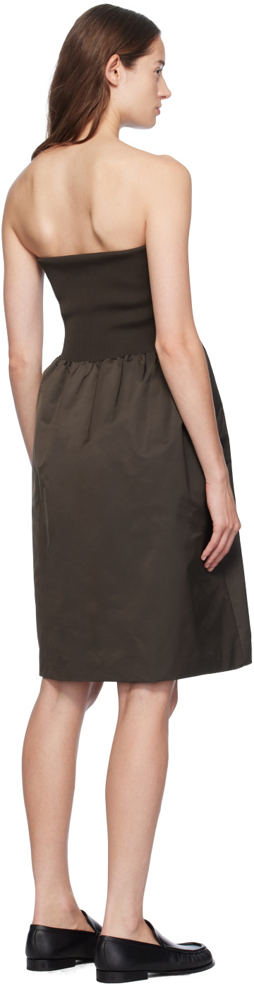 AMOMENTO Brown Shirring Flare Midi Skirt