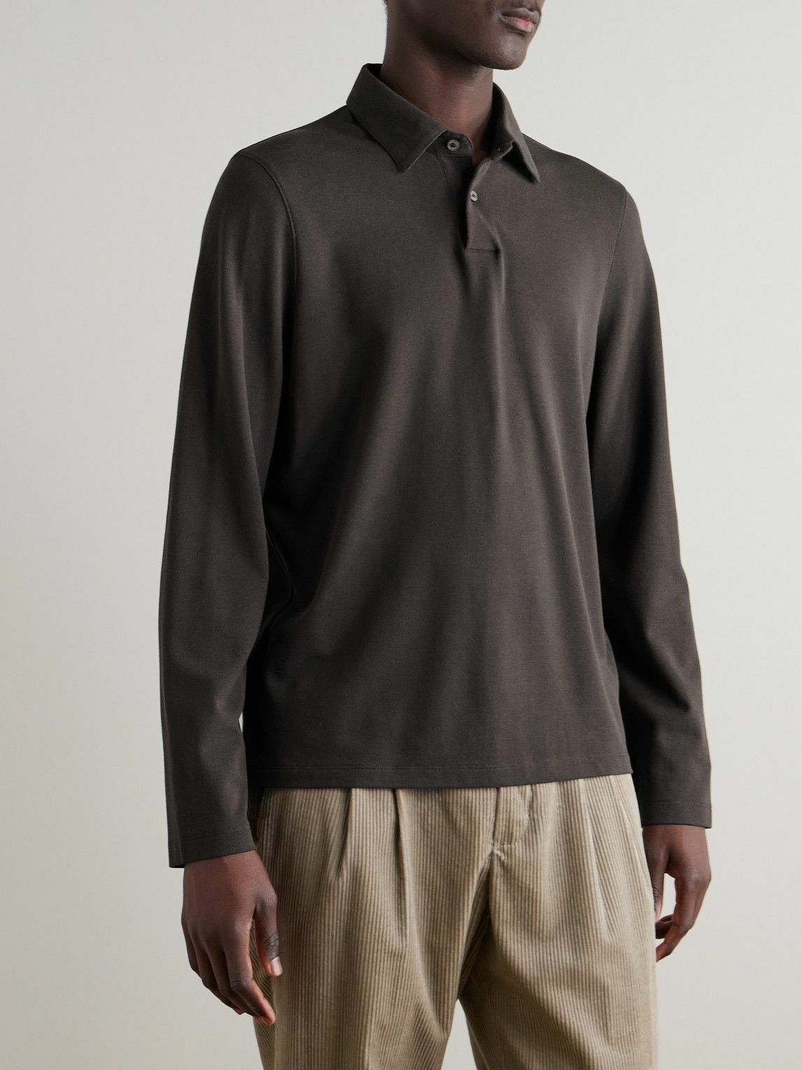 Dunhill - Cotton and Silk-Blend Piqué Polo Shirt - Brown