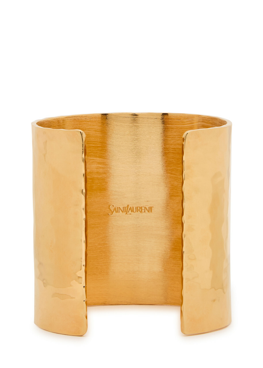 Saint Laurent Logo Hammered Cuff Gold
