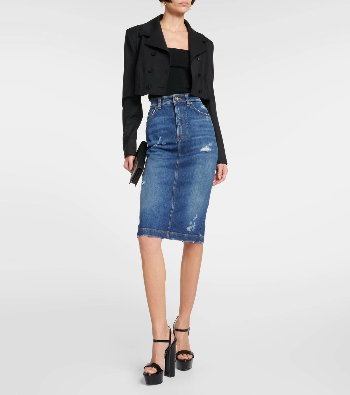 Dolce & Gabbana Blue Patchwork Layered Denim Midi Skirt