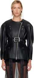 Simone Rocha Black Sculpted Belt Detail & Back Bow Leather Biker Jacket