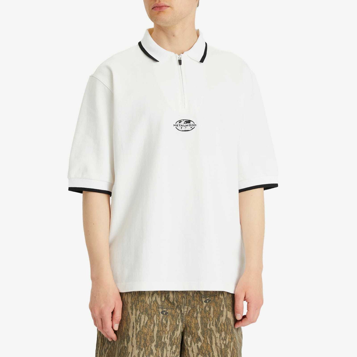 Metalwood Studio Men's World Class Zip Polo in White