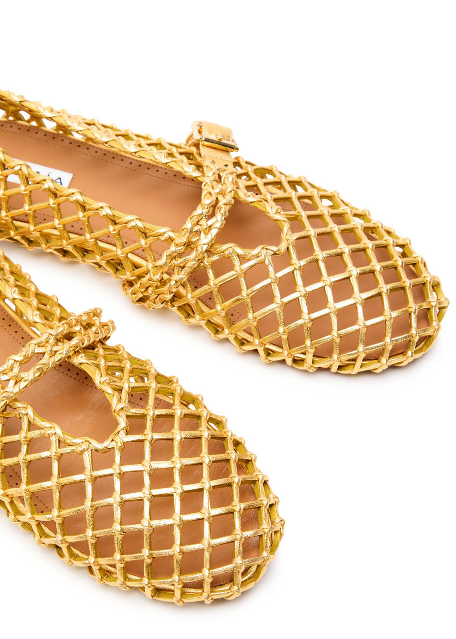 Alaa Braided Metallic Leather Ballet Flats Gold ALAA
