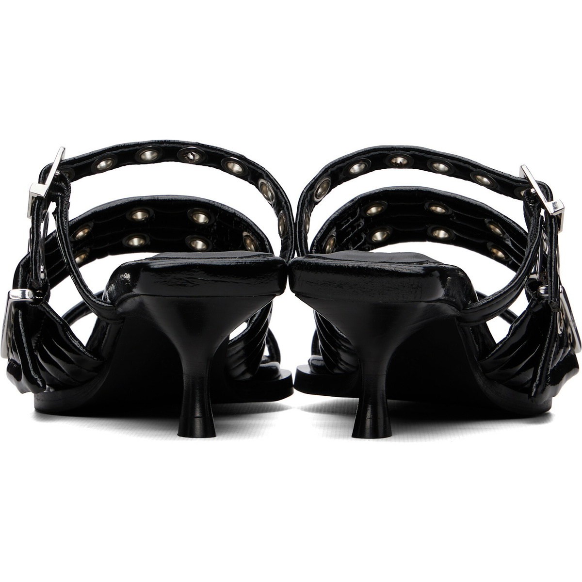 GANNI Black Buckle Strap Mule Heeled Sandals