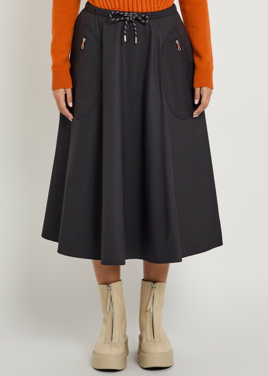Moncler Drawstring Cotton-blend Poplin Midi Skirt Navy