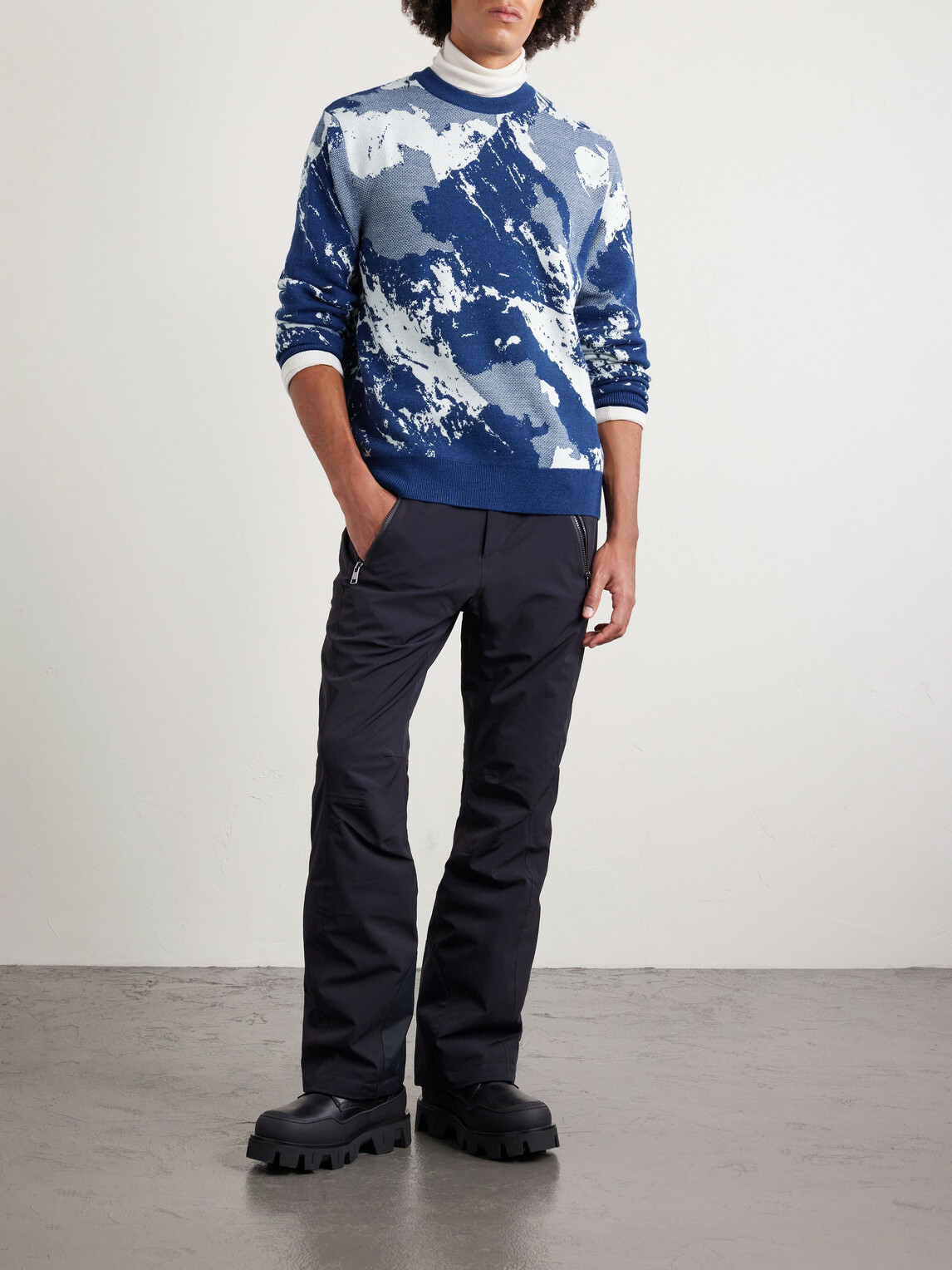 Fusalp - Mountain Logo-Appliquéd Merino Wool-Jacquard Sweater - Blue