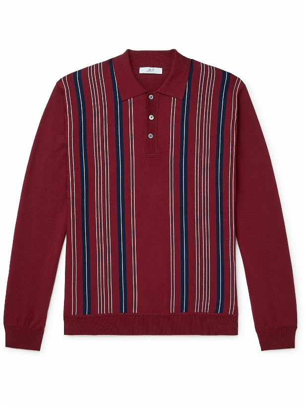 Photo: Mr P. - Striped Cotton Golf Polo Shirt - Red