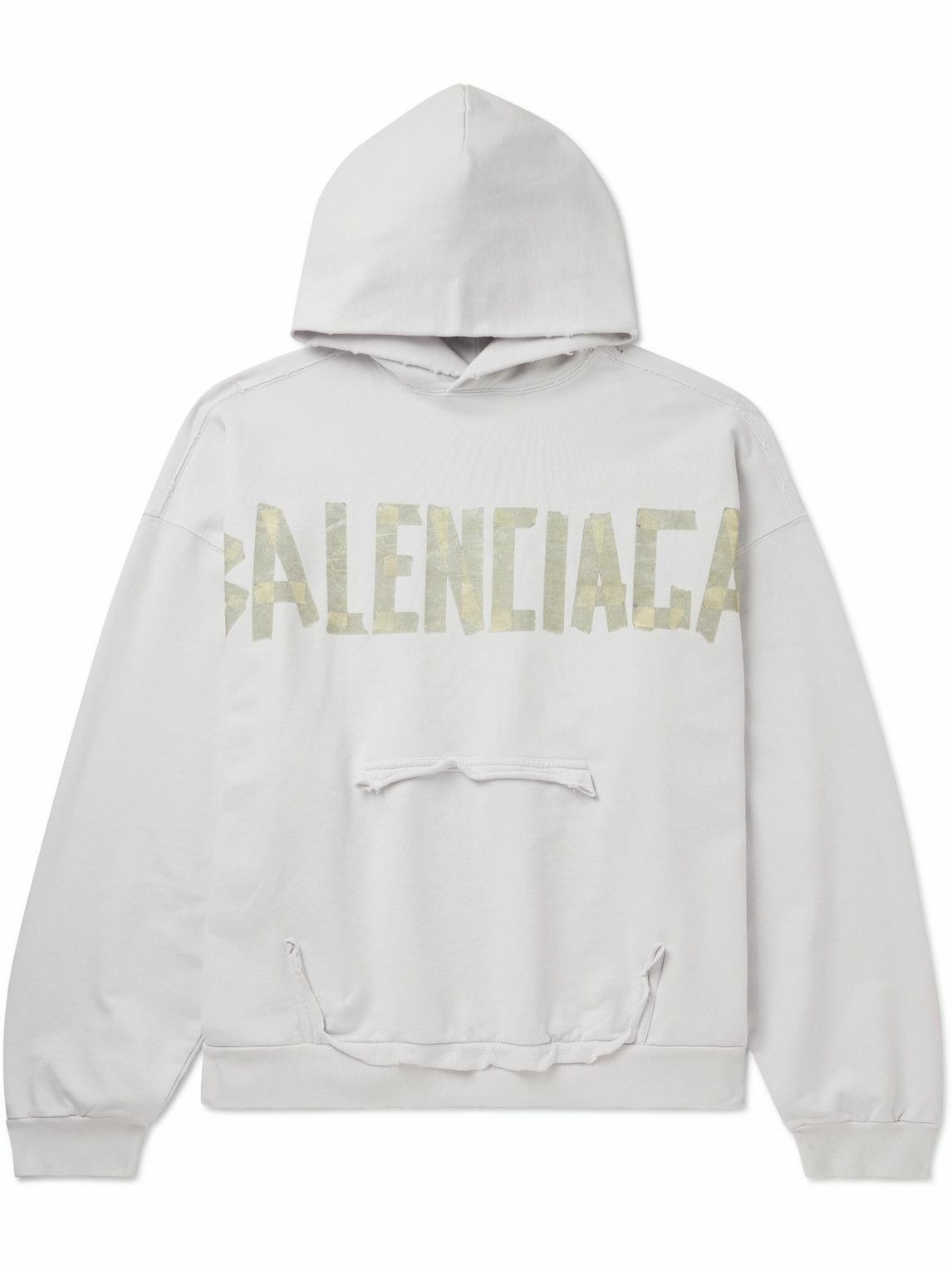 Balenciaga - Oversized Distressed Logo-Print Cotton-Jersey Hoodie ...