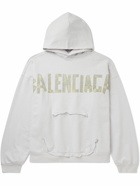 Balenciaga - Oversized Distressed Logo-Print Cotton-Jersey Hoodie - White