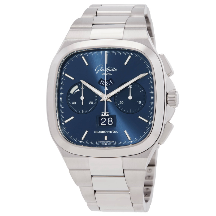 Photo: Glashutte Seventies Chronograph Panorama Date Automatic Blue Dial Mens Watch 1-37-02-08-02-70