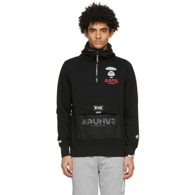 Photo: AAPE by A Bathing Ape Black Logo Half-Zip Hoodie