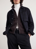 TOM FORD - Leather-Trimmed Merino Wool Cardigan - Brown