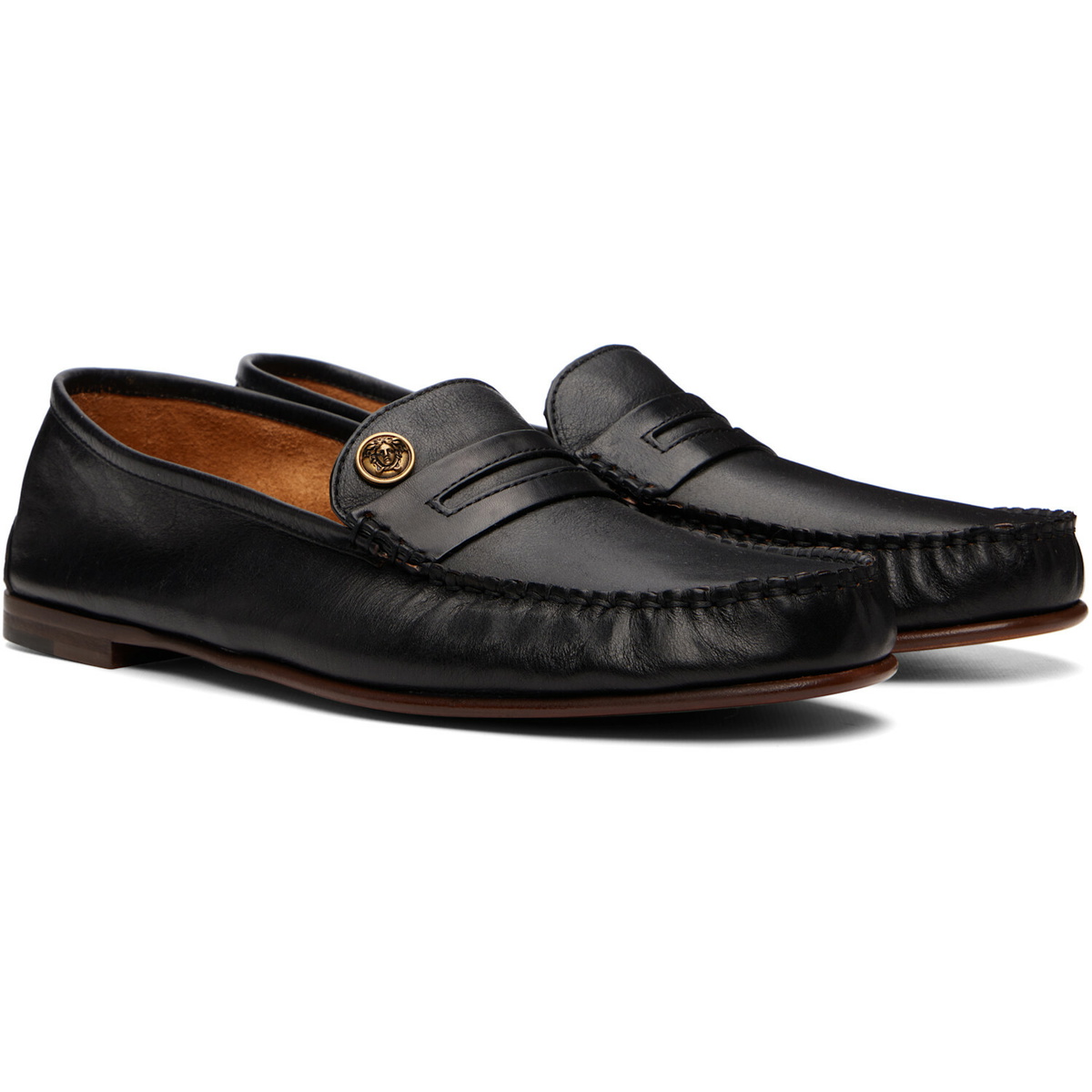Versace Black Guanto Leather Loafers