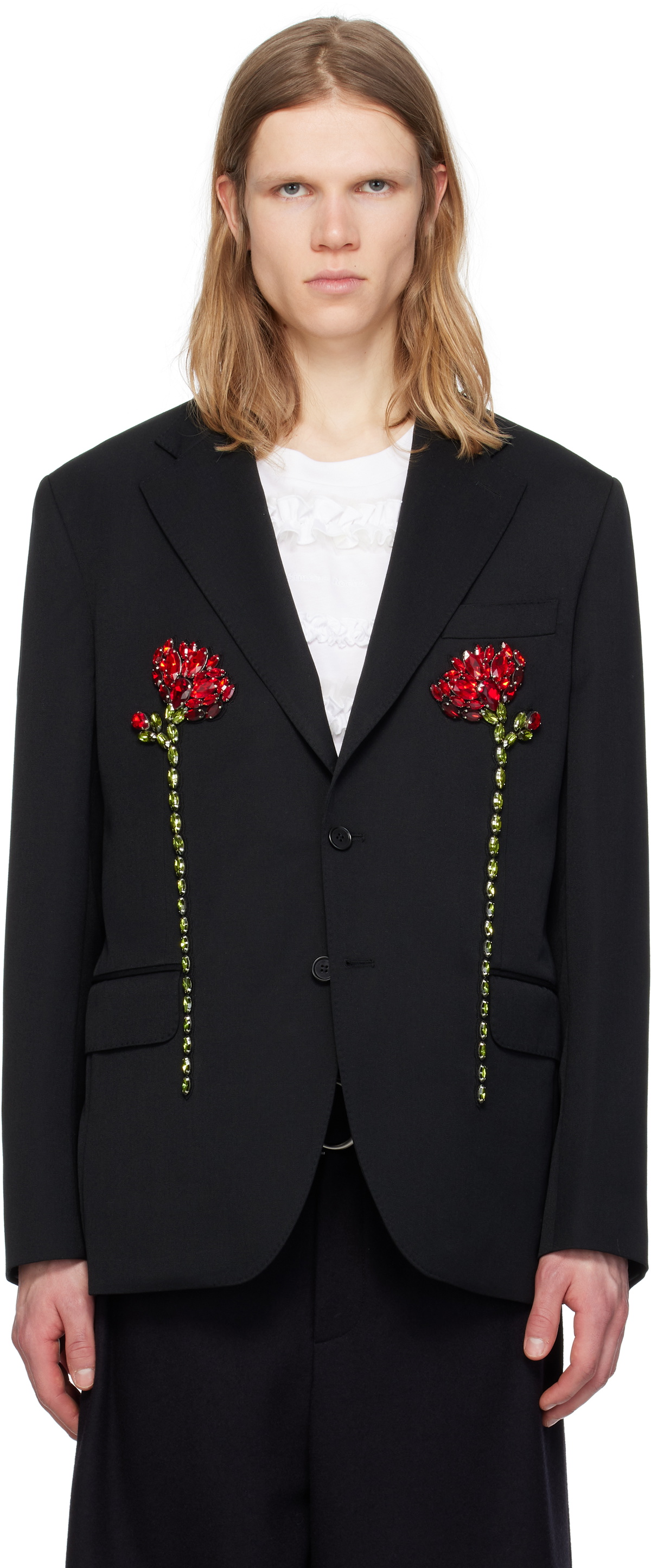 Simone Rocha Black Embellished Double Carnation Blazer Simone Rocha