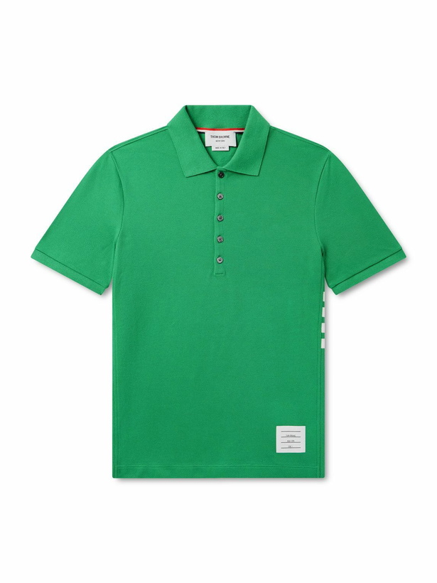 Photo: Thom Browne - Logo-Appliquéd Striped Cotton-Piqué Polo Shirt - Green