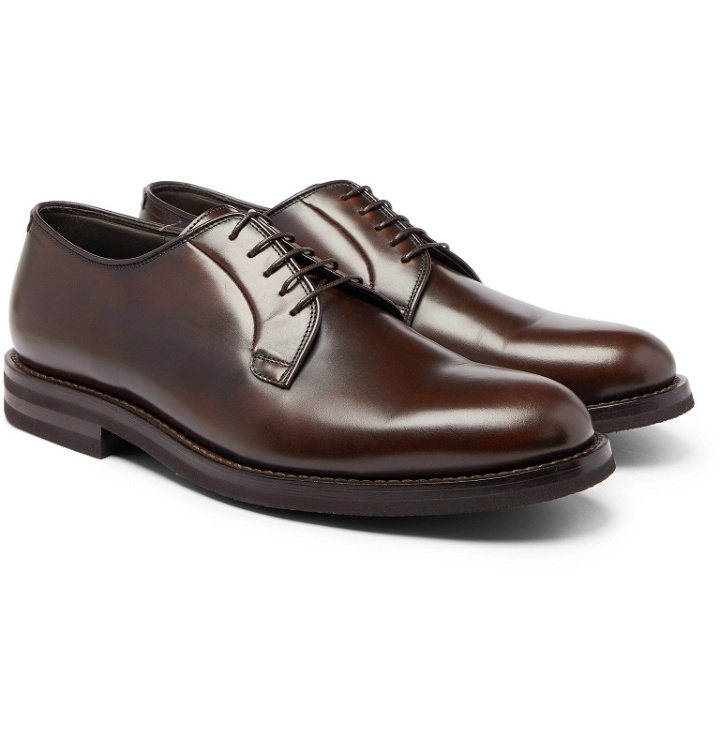 Photo: Brunello Cucinelli - Polished-Leather Derby Shoes - Brown