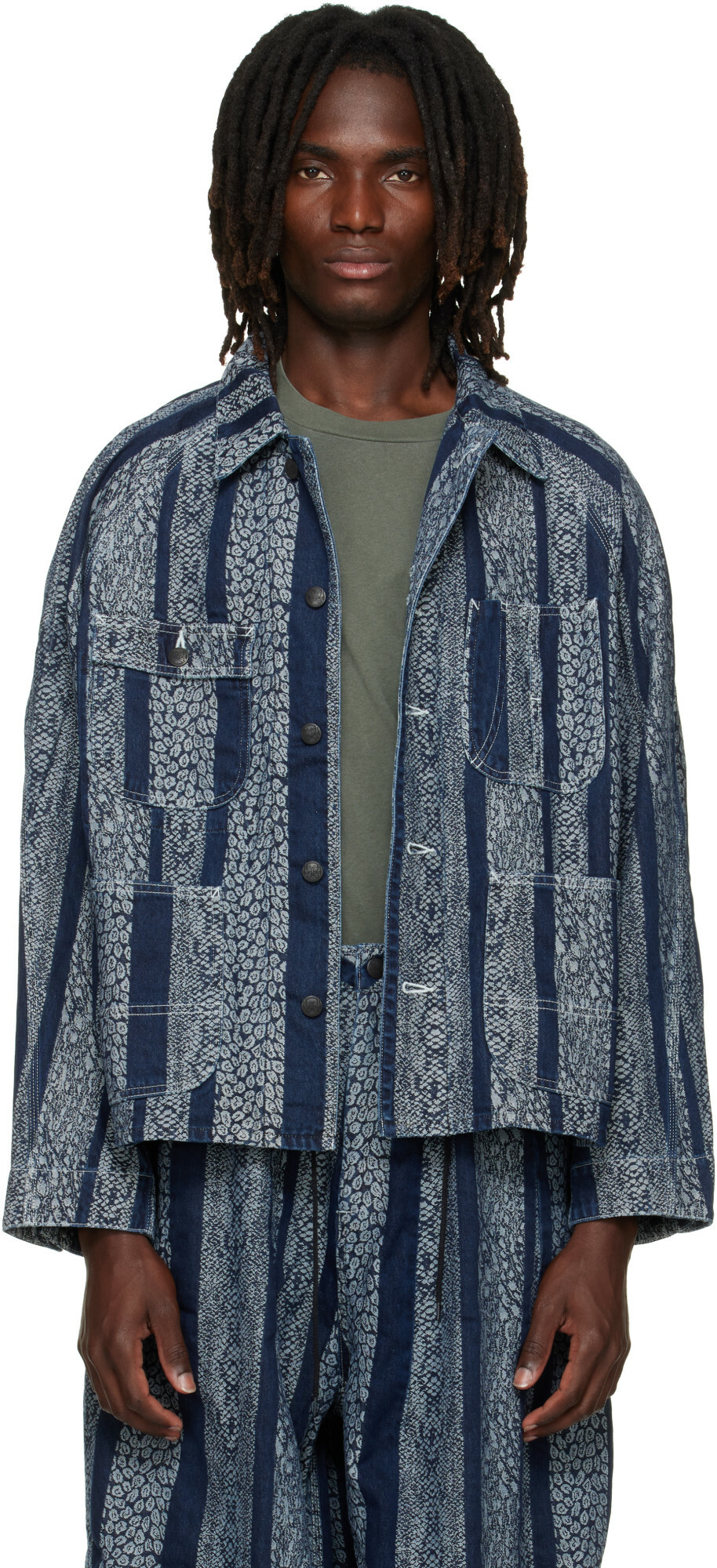 NEEDLES Navy Python Jacquard Short Denim Jacket