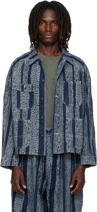 Photo: NEEDLES Navy Python Jacquard Short Denim Jacket