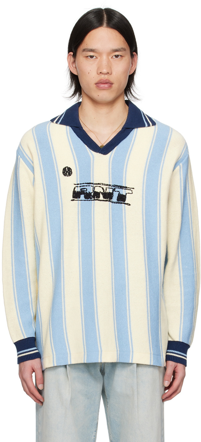 RICE NINE TEN Off-White & Blue Soccer Polo