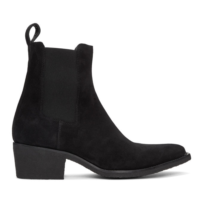 Photo: Amiri Black Suede Pointy Toe Chelsea Boots