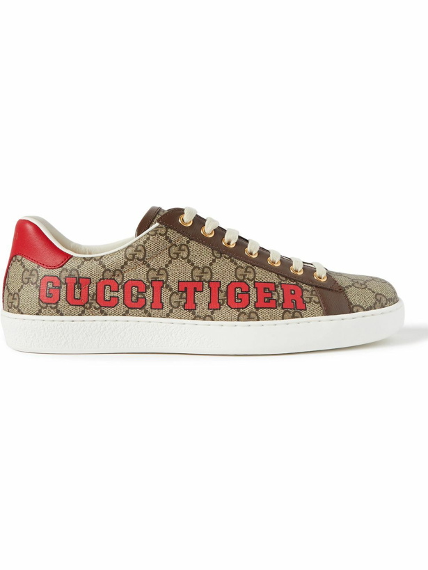 Photo: GUCCI - New Ace Printed Monogrammed Coated-Canvas Sneakers - Brown