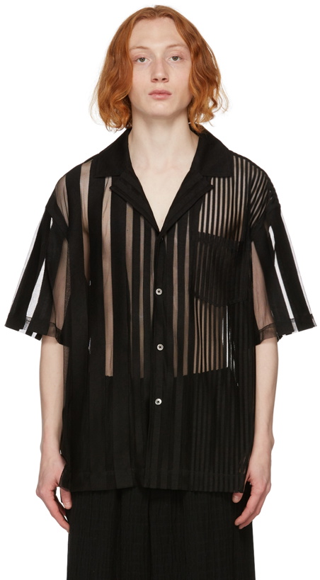 Photo: Feng Chen Wang Black Mesh Striped Shirt