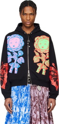 Chopova Lowena Black Double Rose Bud Zip Hoodie