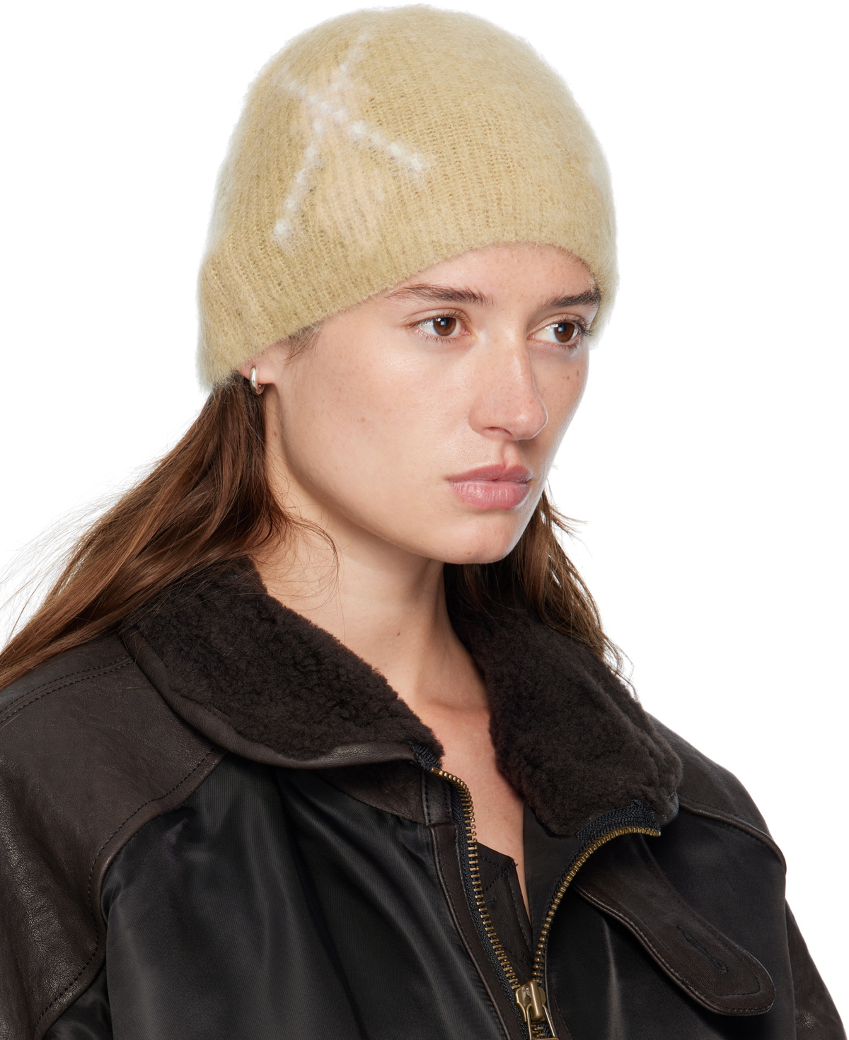 COOR Beige Hairy Mixed Argyle Beanie