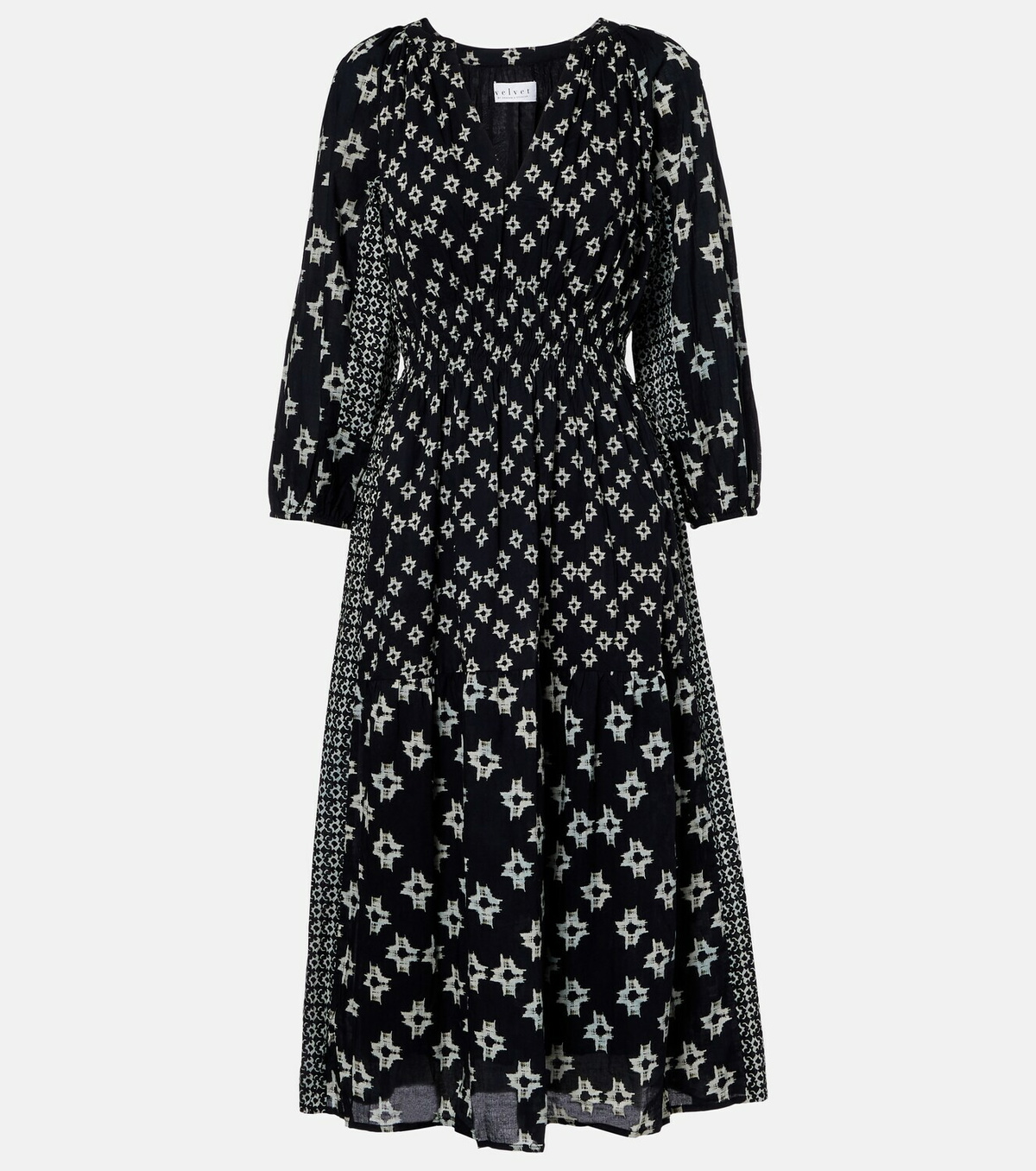Velvet Elen embroidered cotton midi dress