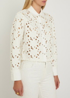 Alice + Olivia Finely Cutwork Embroidered Denim Shirt White