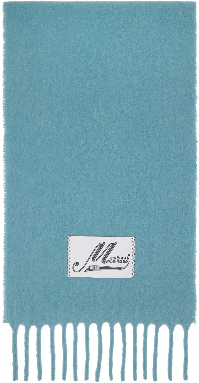 Marni Blue Brushed Alpaca Fringes Scarf