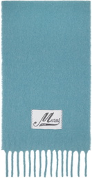 Marni Blue Brushed Alpaca Fringes Scarf