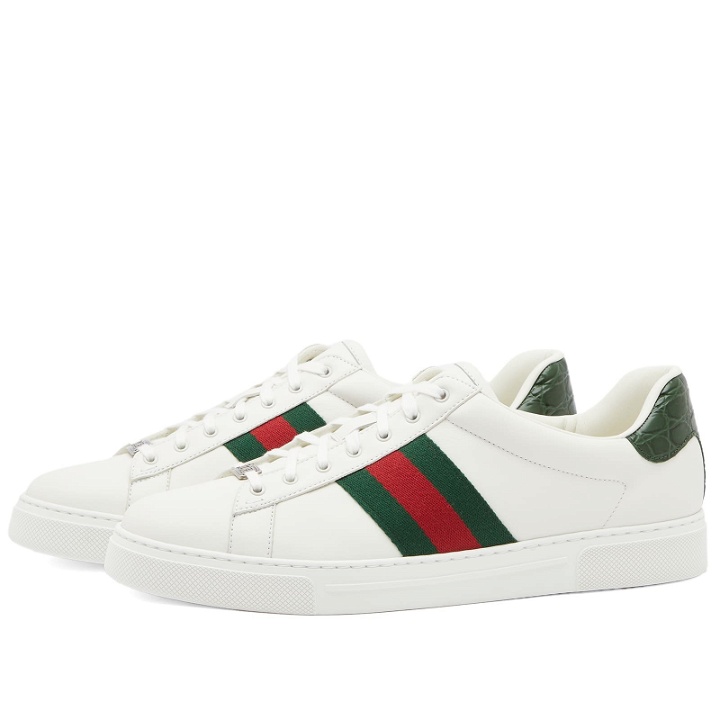 Photo: Gucci Men's Leather Ace Sneakers in White/Blue