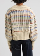 Farm Rio Striped Ribbed-knit Cardigan Cream
