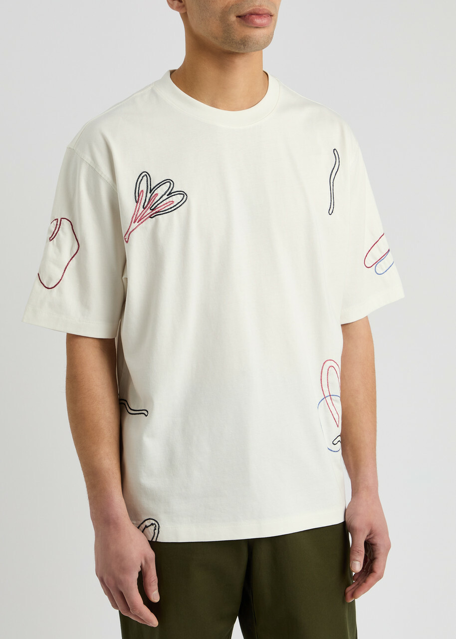 Wax London Milton Embroidered Cotton T-shirt Ecru