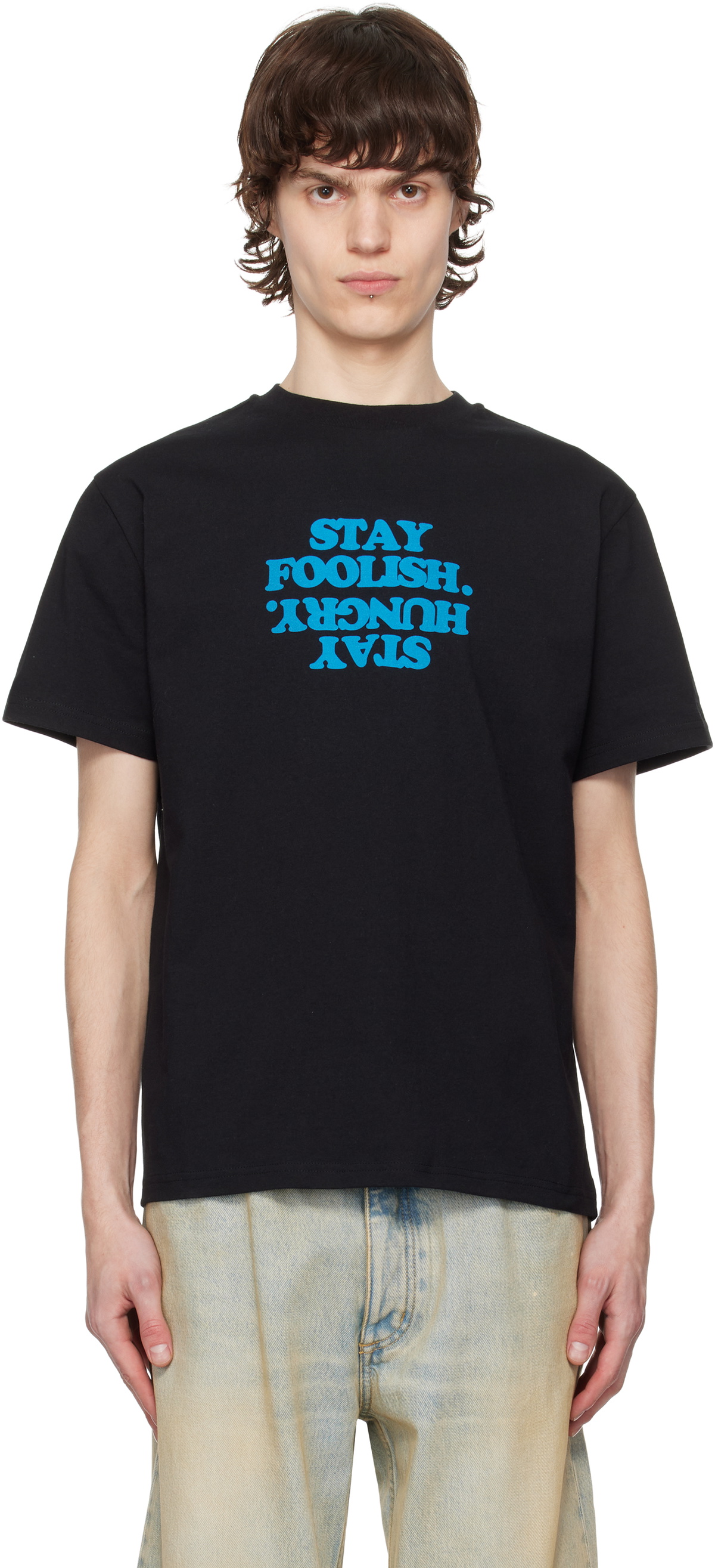 Coperni Black 'Stay Foolish' Printed Boxy T-shirt