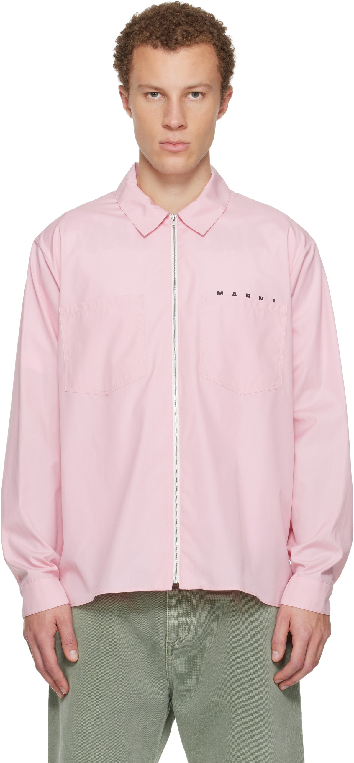 Marni Pink Hidden Logo Organic Poplin Zip Shirt Marni