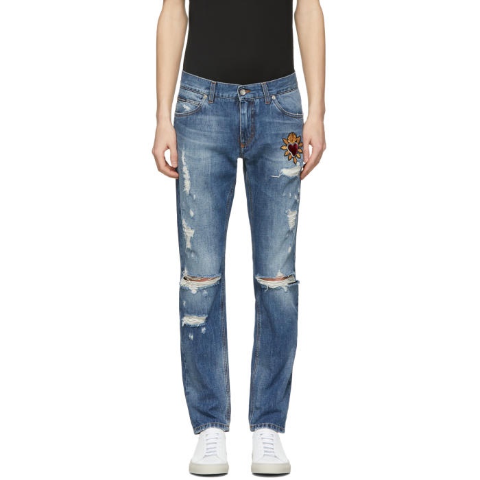 Photo: Dolce and Gabbana Blue Distressed Patch Jeans