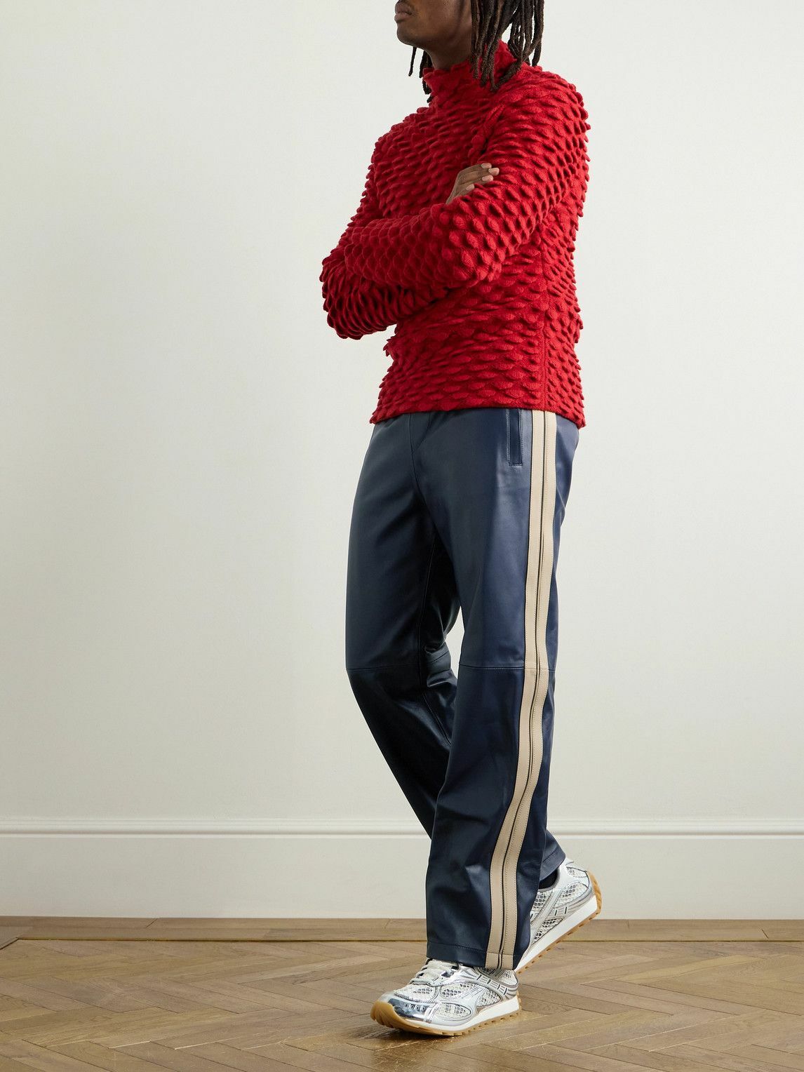 Marni - Straight-Leg Striped Leather Trousers - Blue
