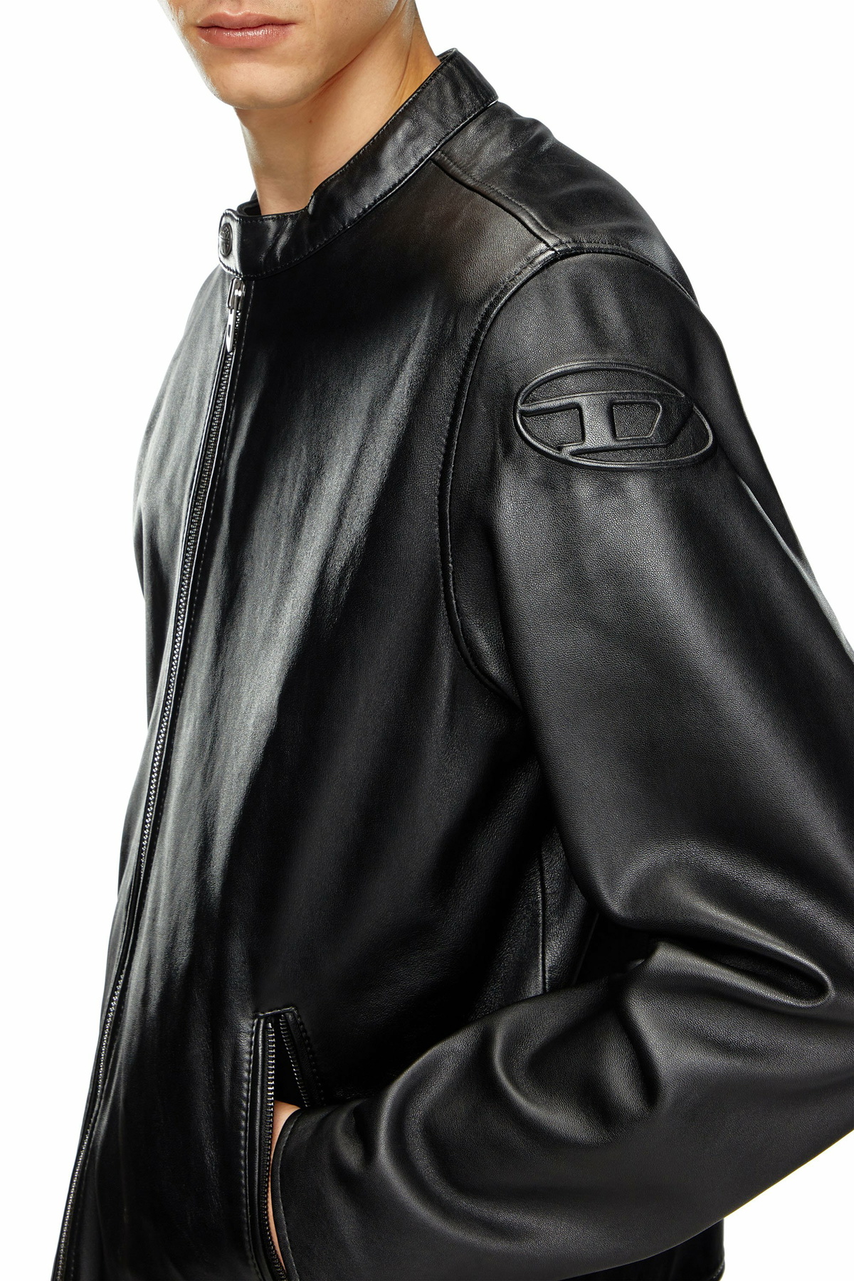 Diesel Leather biker jacket with embossed logo - Leather