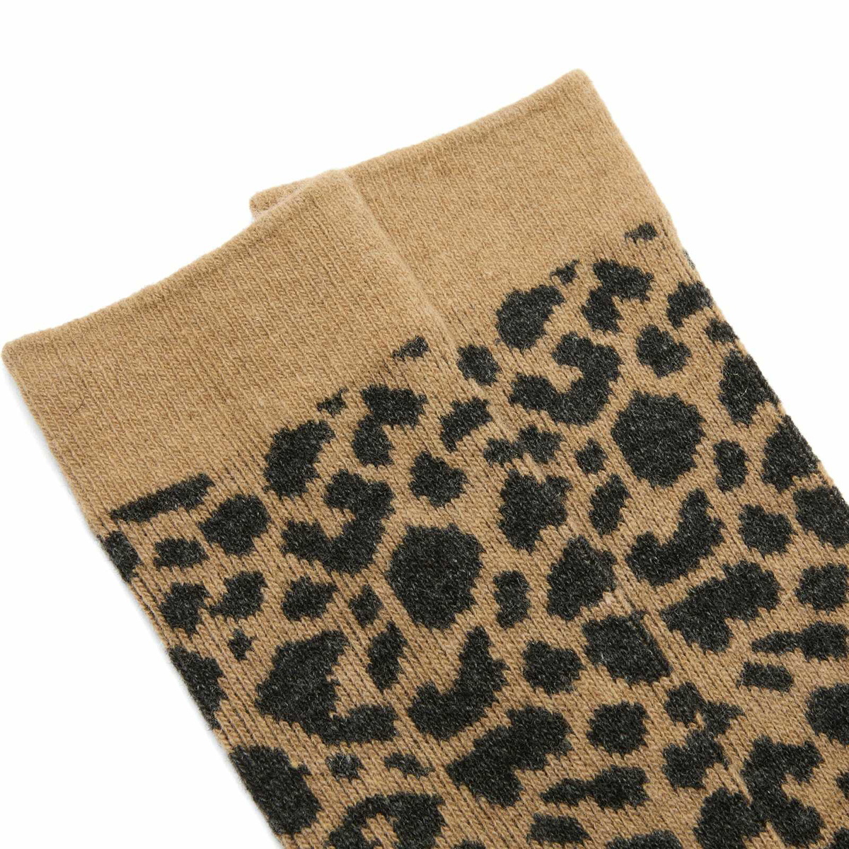 RoToTo Leopard Pattern Merino Sock in Beige/Charcoal