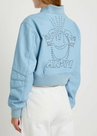 AN-Y1 Queen Stud-embellished Leather Cropped Bomber Jacket Light Blue