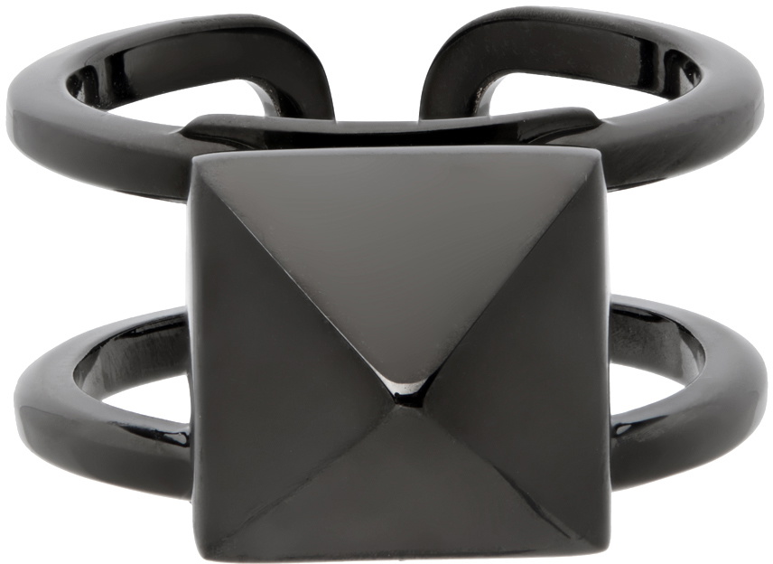 Valentino Garavani Black Ruthenium Rockstud Ring